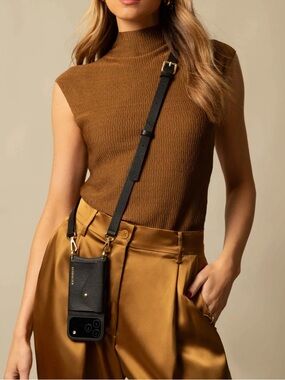 Bandolier Hailey Crossbody Phone Case in Black with Gold Hardware